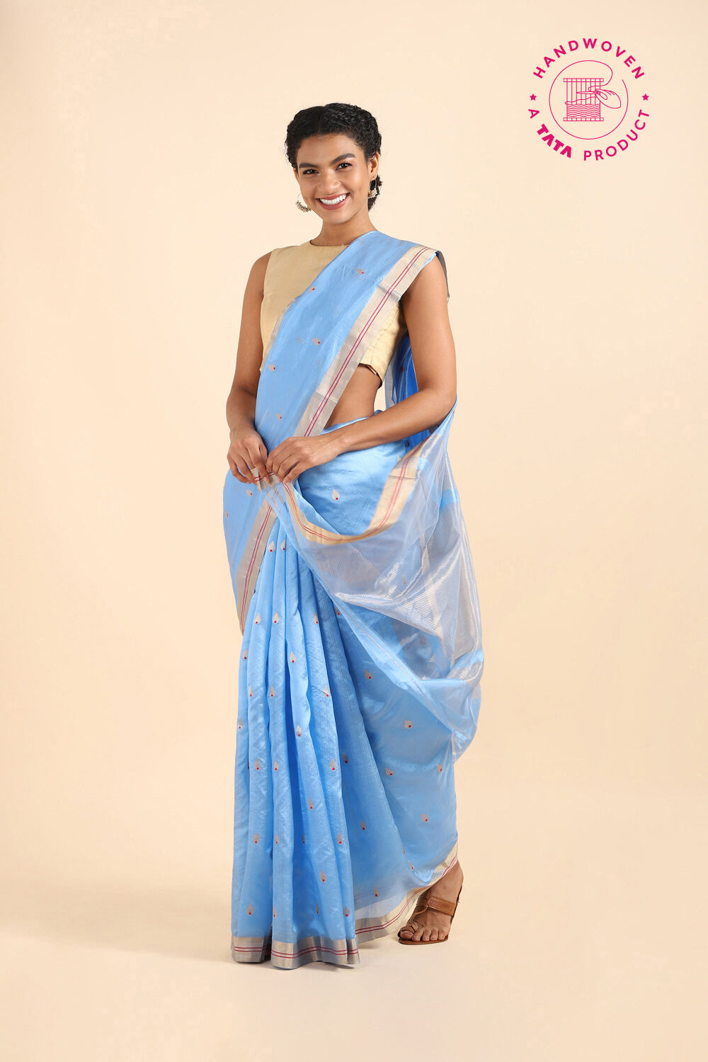 Light Blue Pure Silk Chanderi Saree image number null