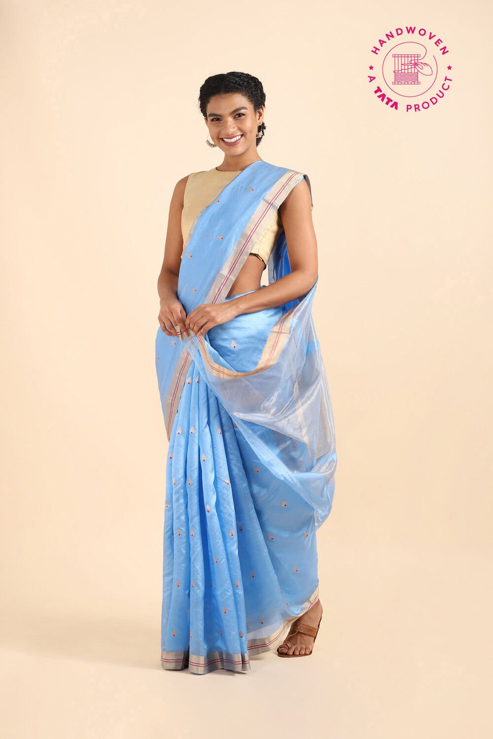 Light Blue Pure Silk Chanderi Saree image number null