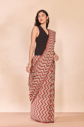Dark Red Rajasthan Block Printed Pure Cotton Saree thumbnail image number null