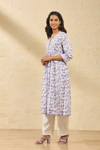 Violet Screen Printed Pure Cotton Kurta thumbnail image number null