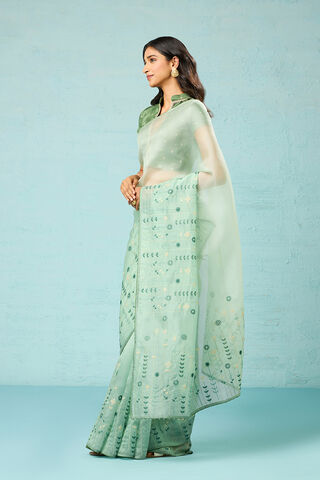 Light Green Pure Silk Organza Embroidered Saree thumbnail image number null