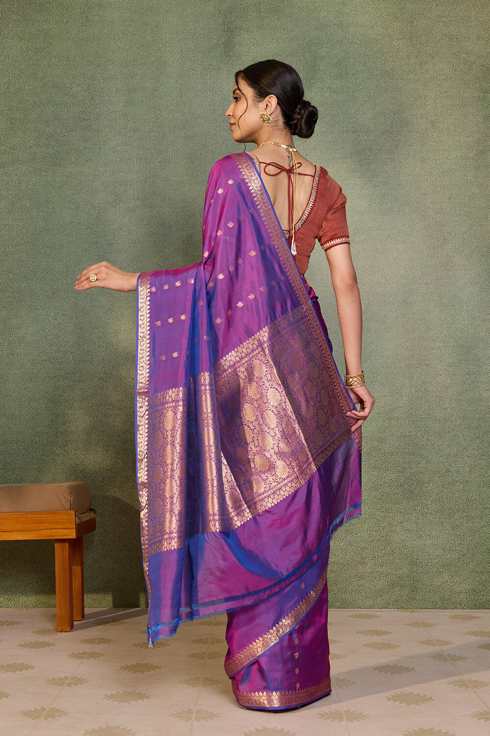 Purple Silk Viscose Cutwork Banarasi Inspired Design Saree image number null