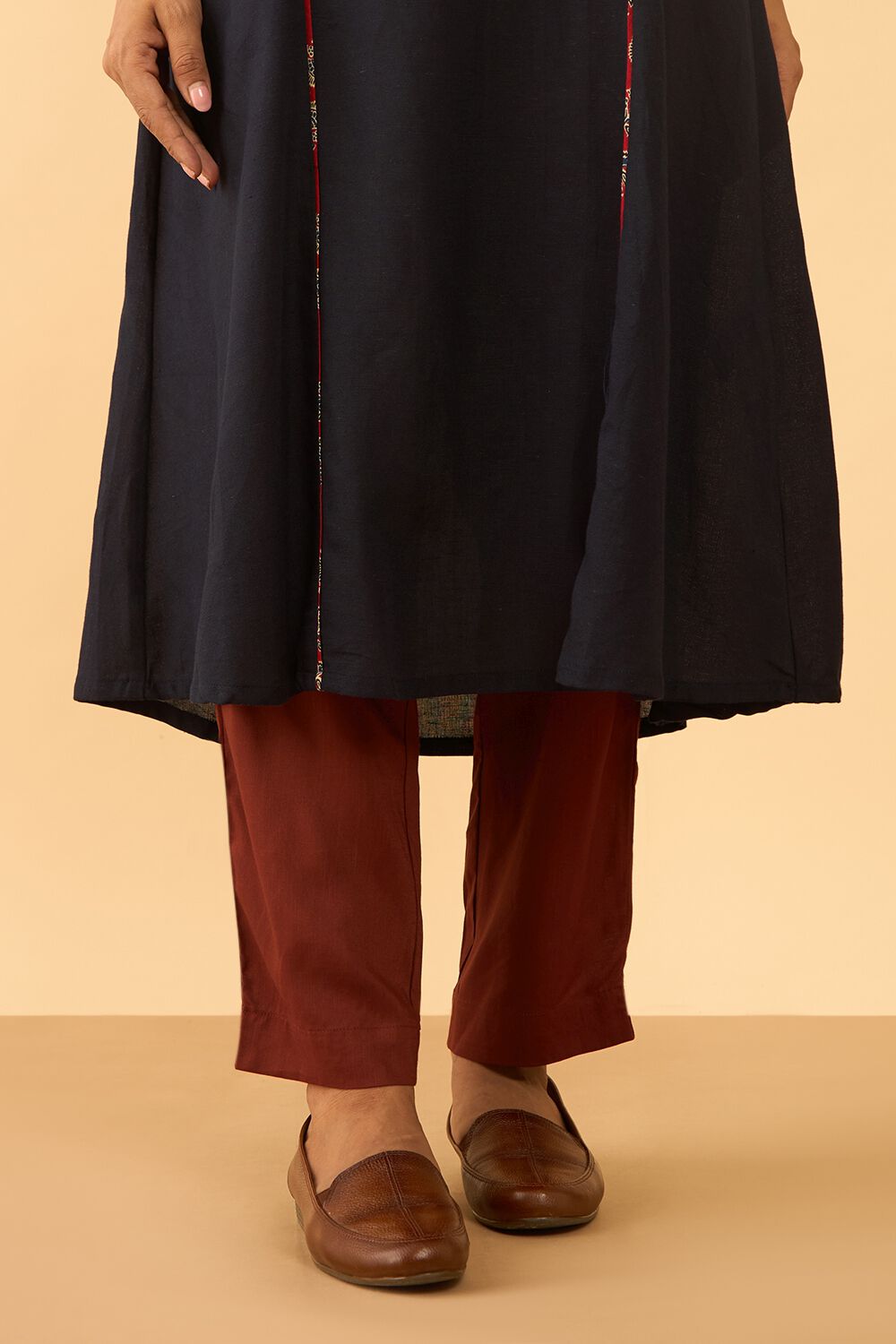 Dark Red Woven Viscose Trouser image number null