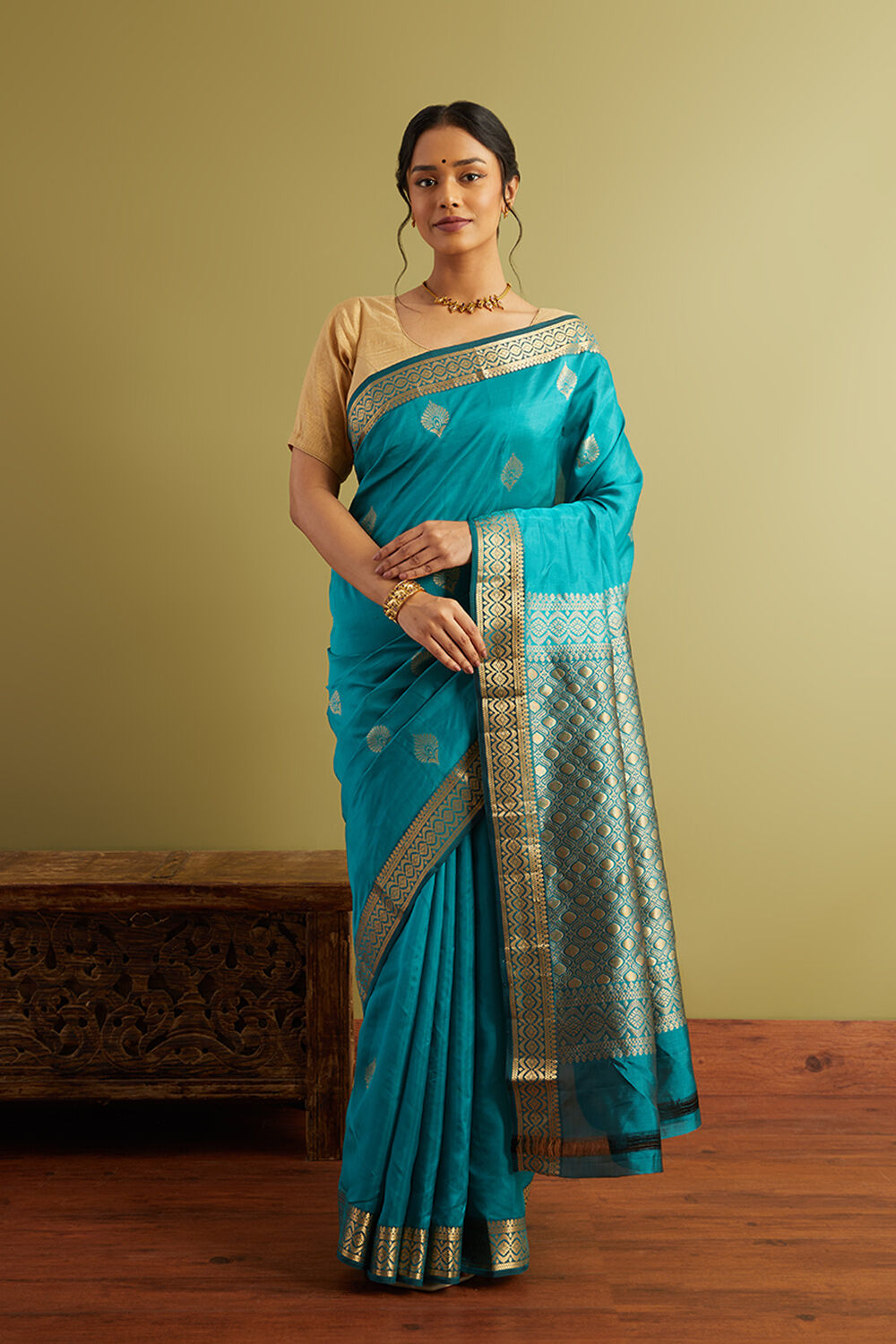 Light Green Woven Silk Viscose Saree image number null
