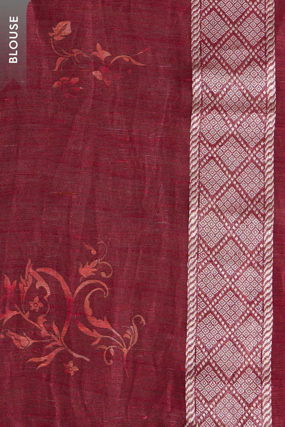 Dark Red Printed Pure Silk Linen Saree image number null