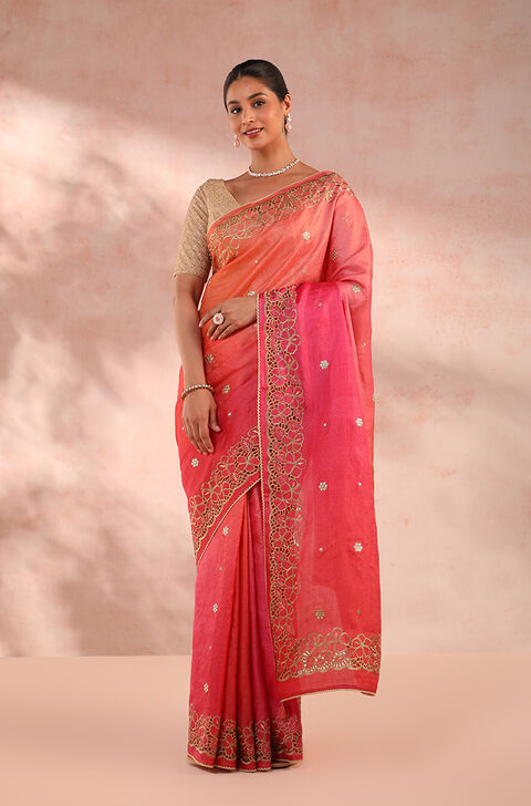 Pink Embroidered Tussar Saree