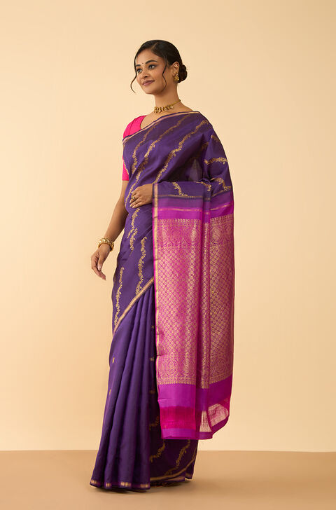 Violet Pure Silk Woven Kanjivaram Saree