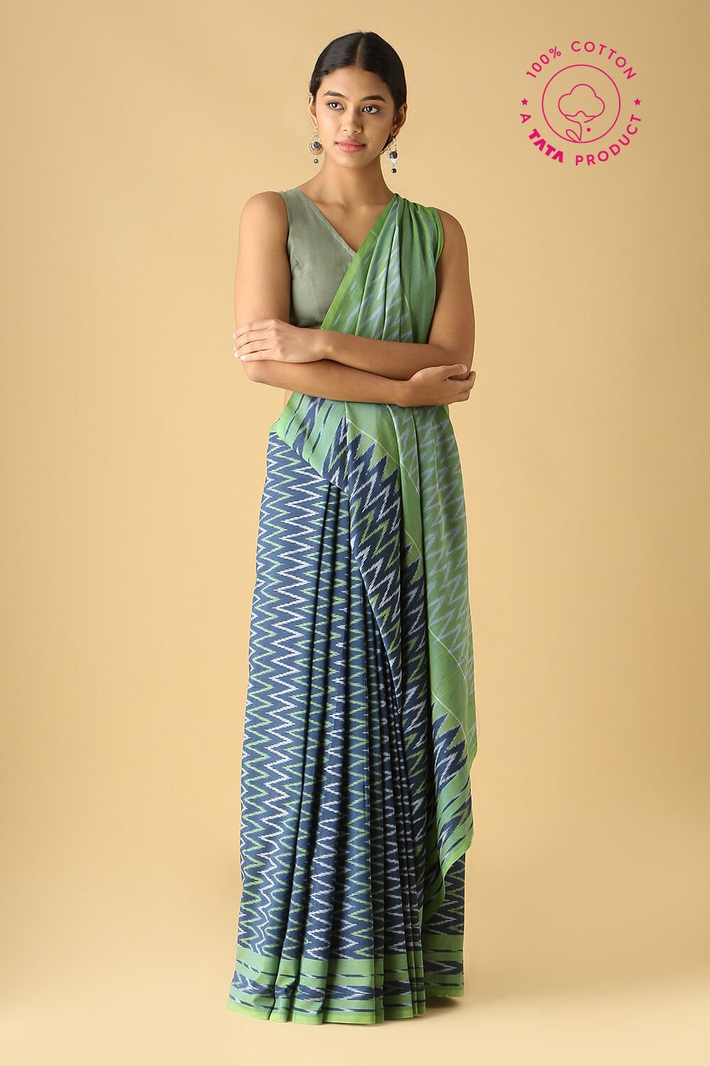 Dark Pure Blue Cotton Pochampalli Ikat image number null