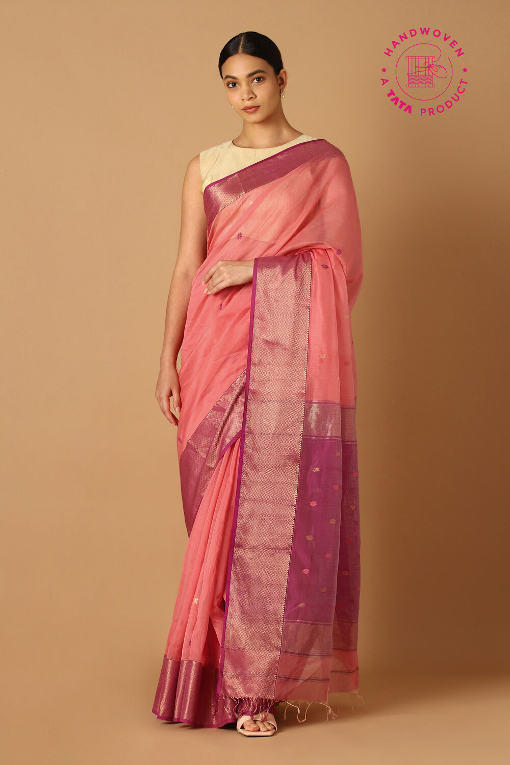 Light Orange Pure Silk Cotton Maheswari Saree image number null