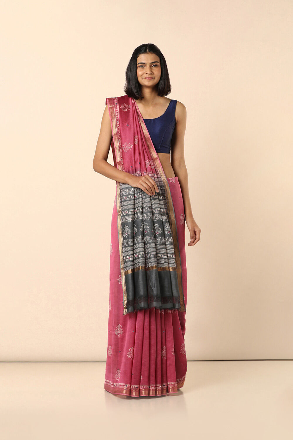 Pink Pure Silk Cotton Embroidered Saree image number null