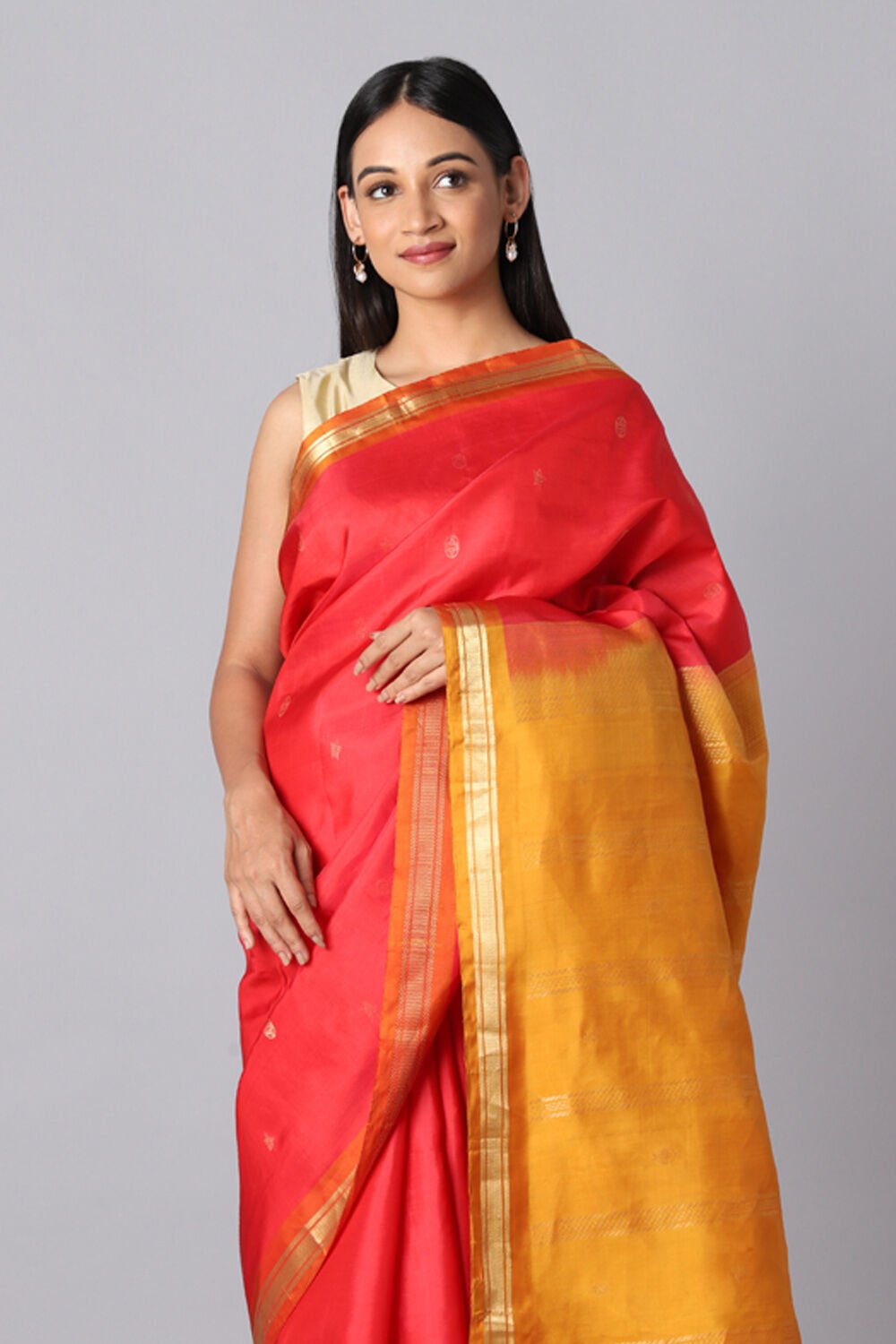 Red Pure Silk Kanjivaram inspired Saree image number null