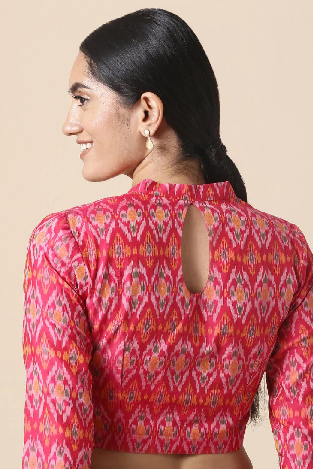 Pink Silk Cotton Ikat Blouse image number null