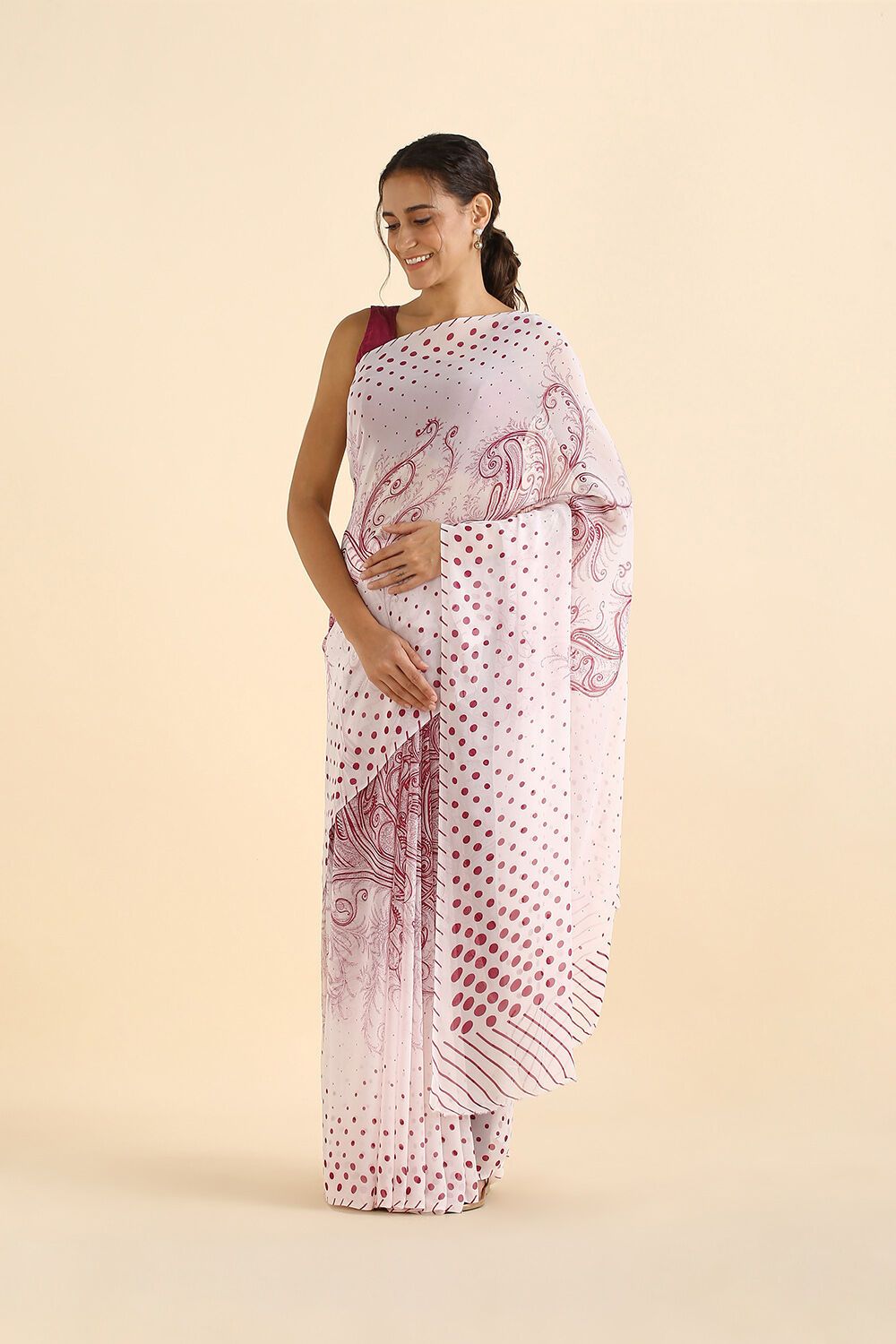 White Viscose Georgette Printed Saree image number null