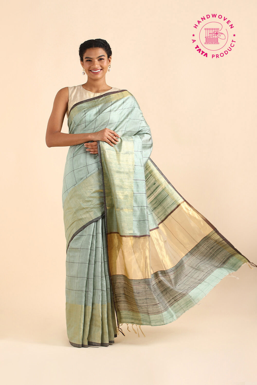 Light Blue Pure Tussar Silk Bhagalpuri Saree image number null
