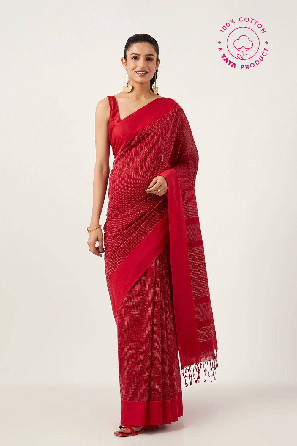 Red Pure Cotton Bengal Saree image number null