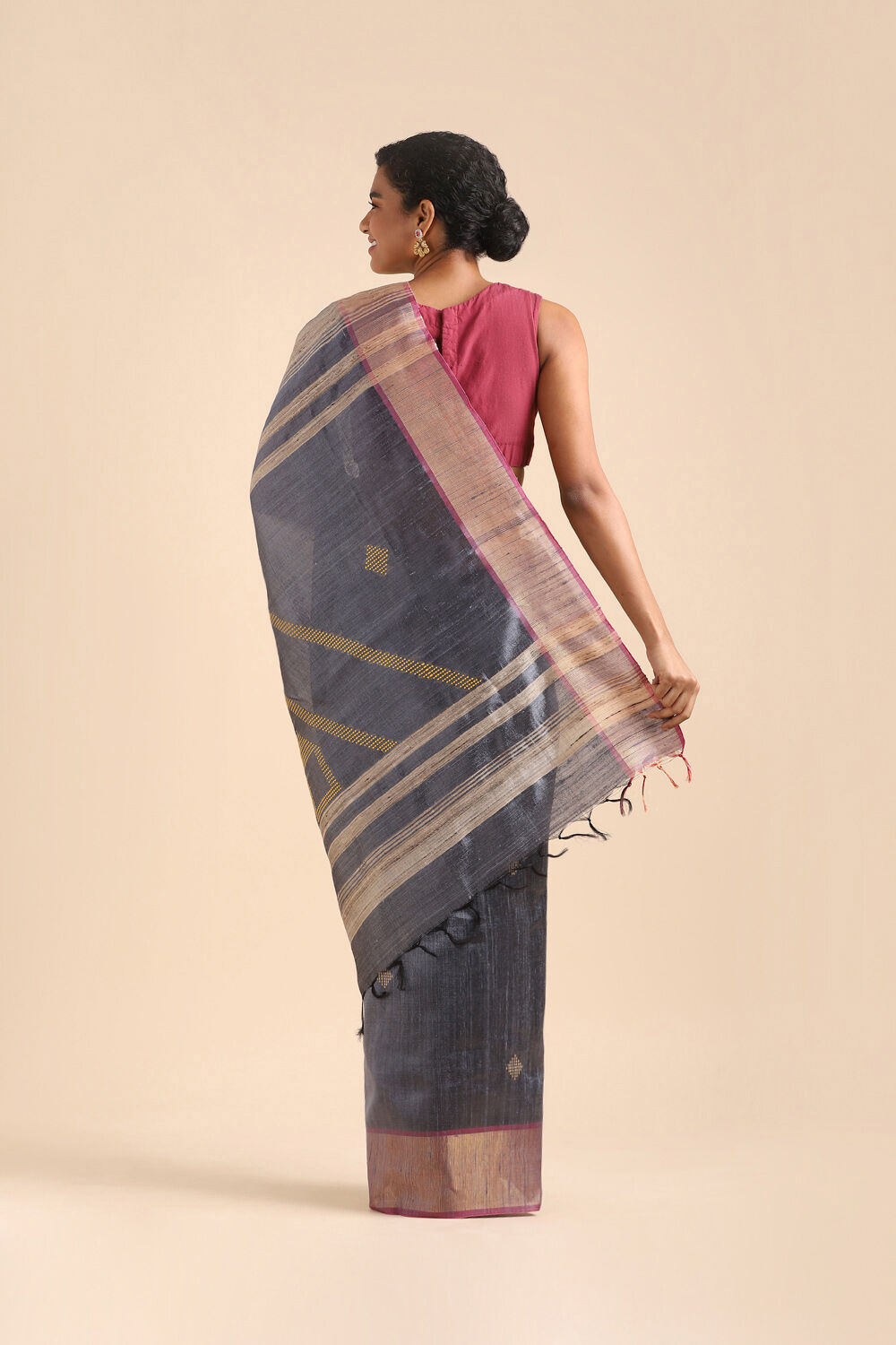 Grey Pure Tussar Silk Bhagalpuri Saree image number null