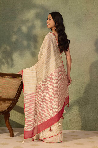 Off White Rajasthan Pure Silk Cotton Printed Embroidered Saree thumbnail image number null