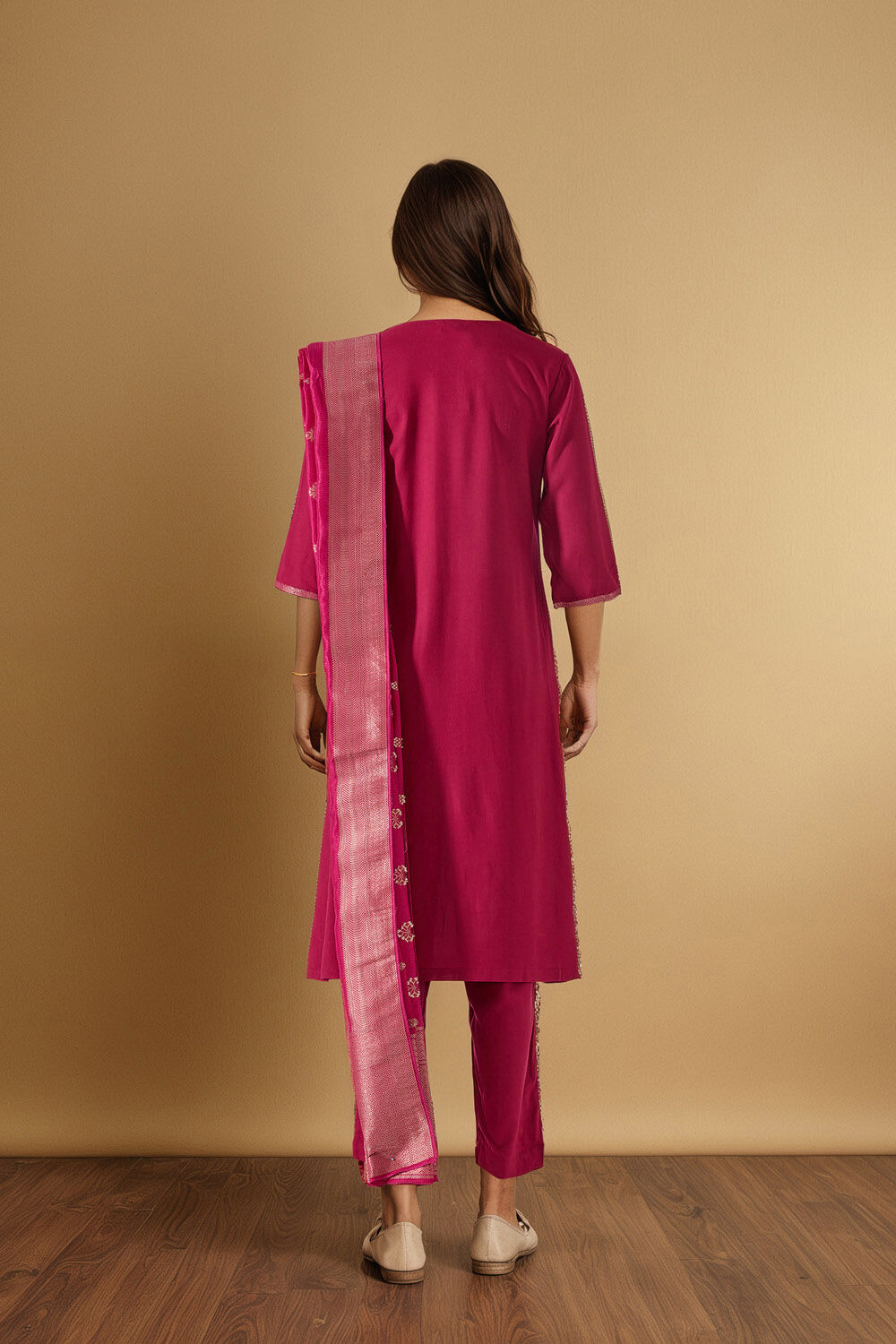 Dark Pink Pure Viscose Brocade Kurta Set image number null