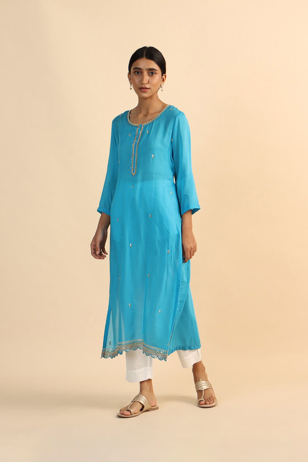 Blue Viscose Embroidered Kurta image number null