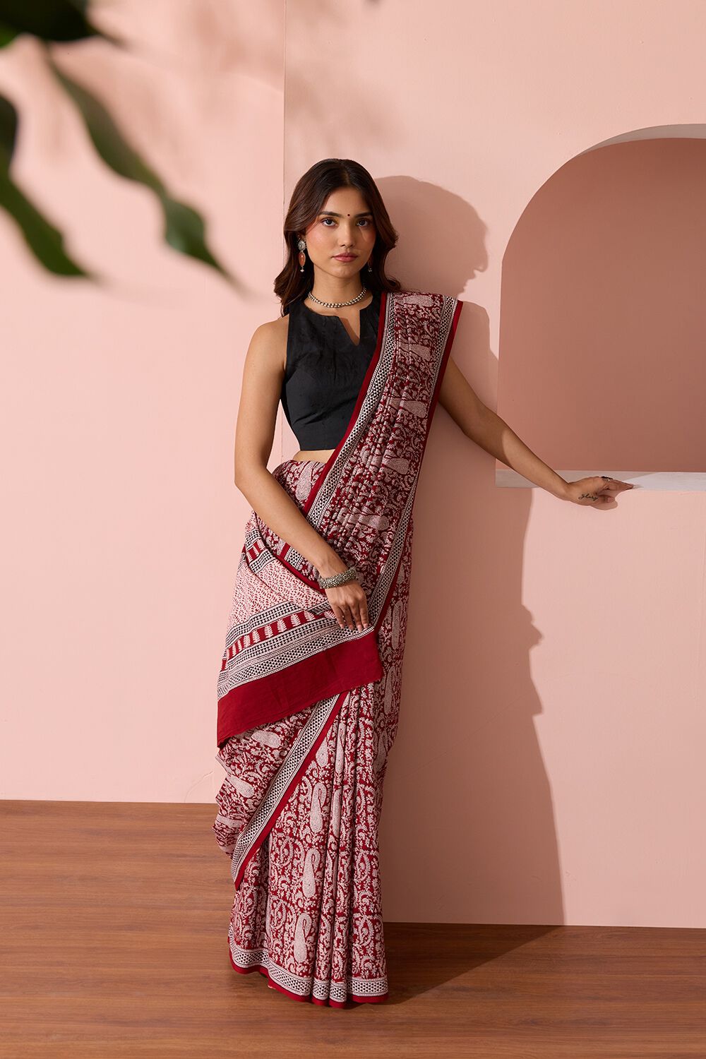 Red Bagh Block Printed Pure Cotton Saree image number null