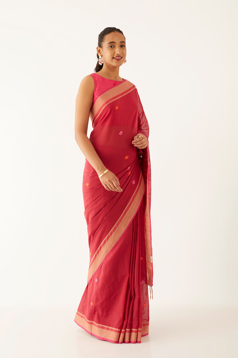 Red Pure Cotton Bengal Saree image number null