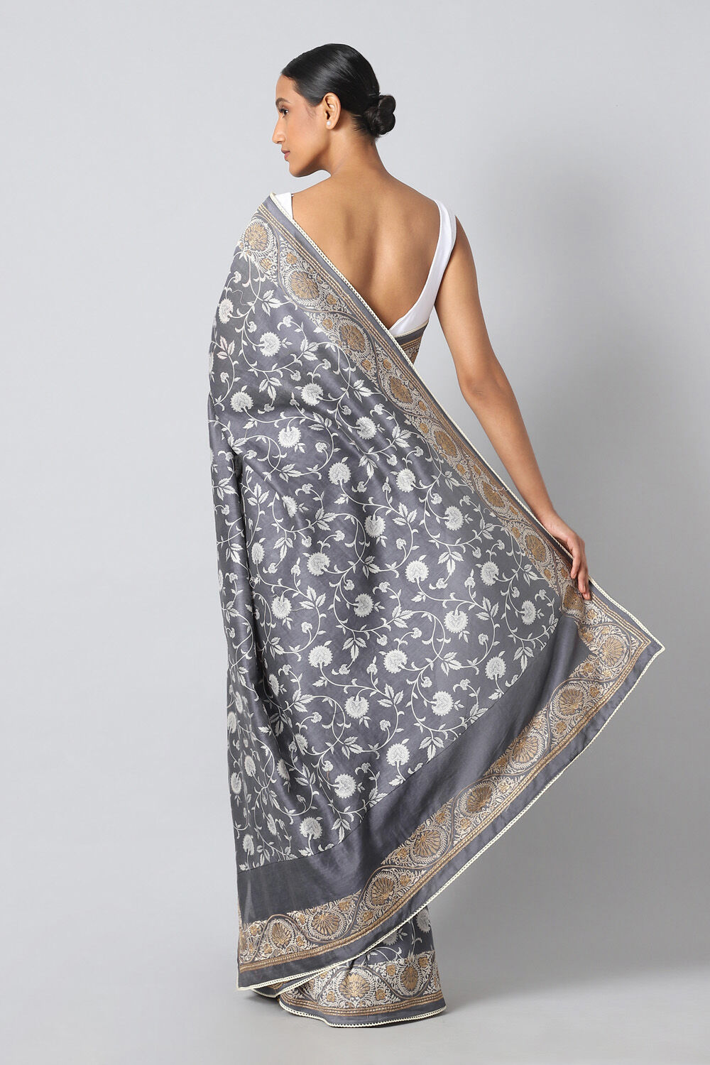 Grey Pure Silk Cotton Printed Saree image number null