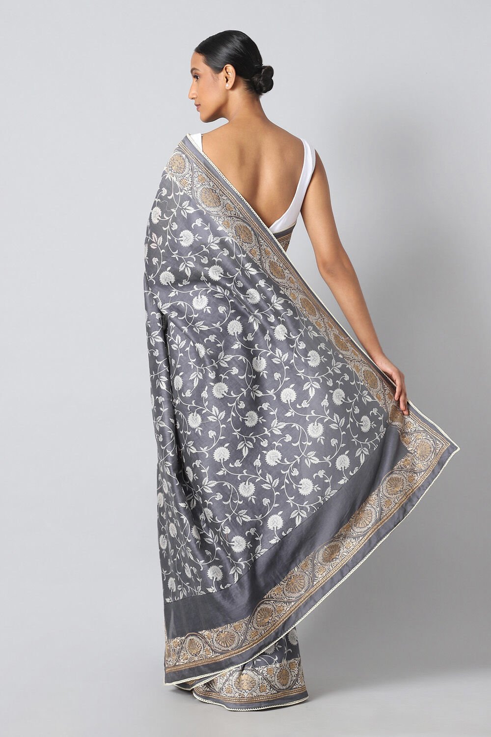 Grey Pure Silk Cotton Printed Saree image number null