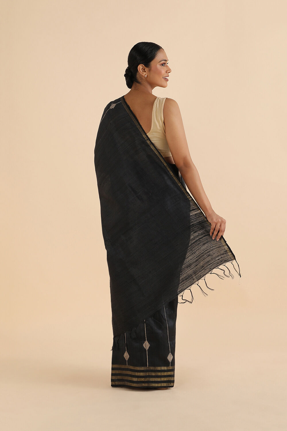 Black Pure Tussar Silk Bhagalpuri Saree image number null