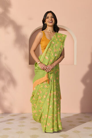 Light Green Bengal Screen Printed Pure Cotton Mulmul Saree thumbnail image number null