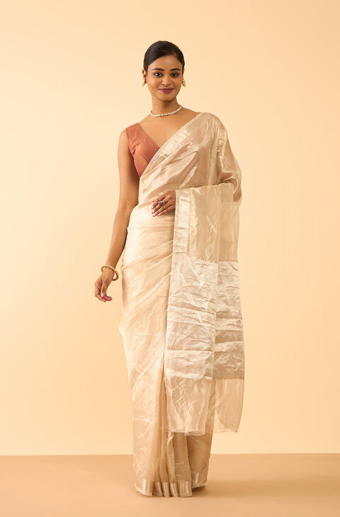 Off White Pure Tissue Organza Woven Banaras Saree