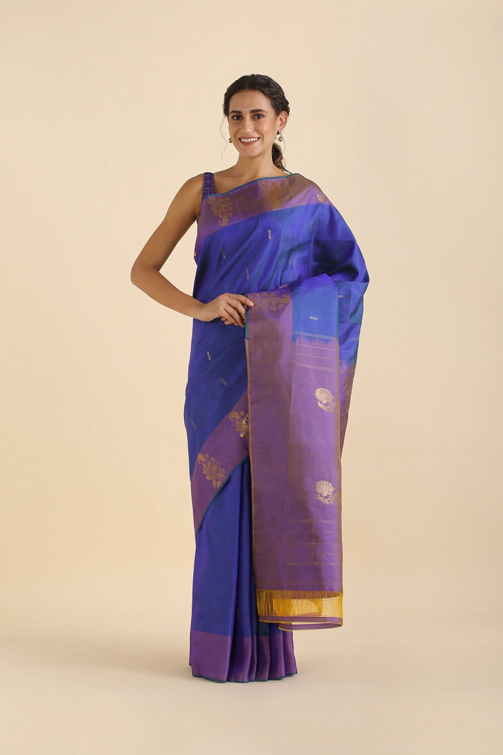 Dark Blue Pure Silk Kanjivaram Saree image number null