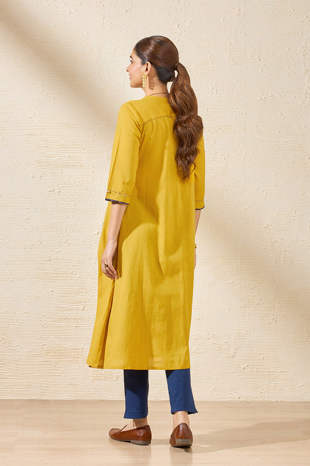 Yellow Pure Cotton Applique Kurta image number null
