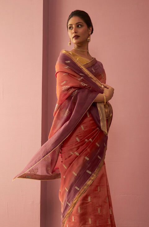 Orange Pure Silk Cotton Embroidered Saree