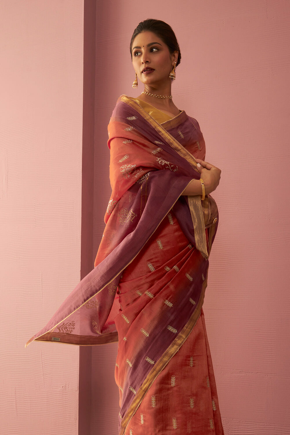Orange Pure Silk Cotton Embroidered Saree image number null