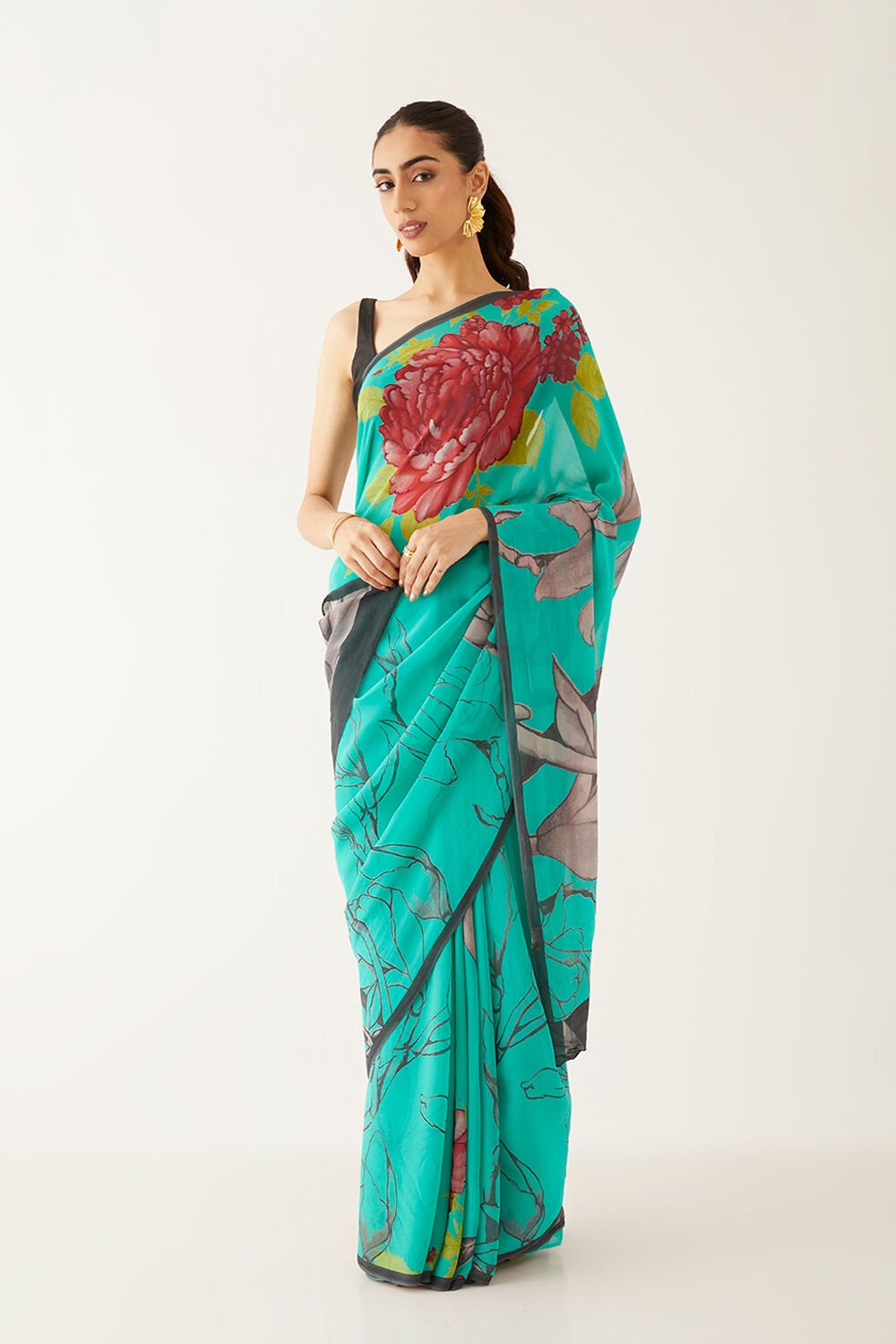 Blue Viscose Georgette Printed Saree image number null