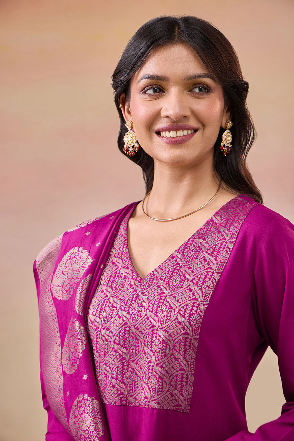 Violet Brocade Pure Viscose Kurta Set image number null