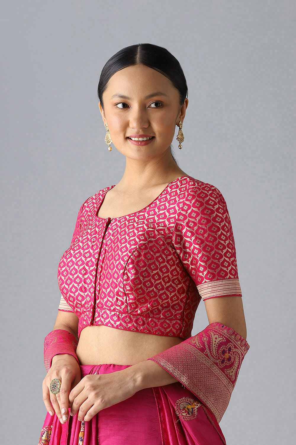 Dark Pink Viscose Brocade Blouse image number null