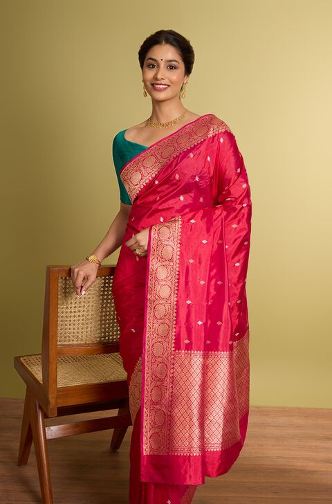 Pink Pure Silk Kadwa Banarasi Saree