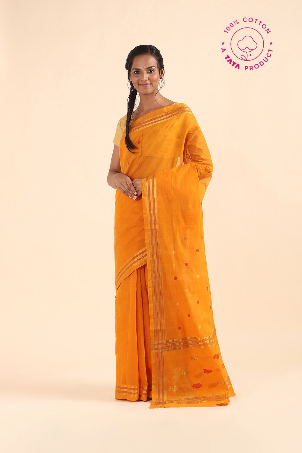 Dark Pure Yellow Cotton Venkatgiri Saree image number null
