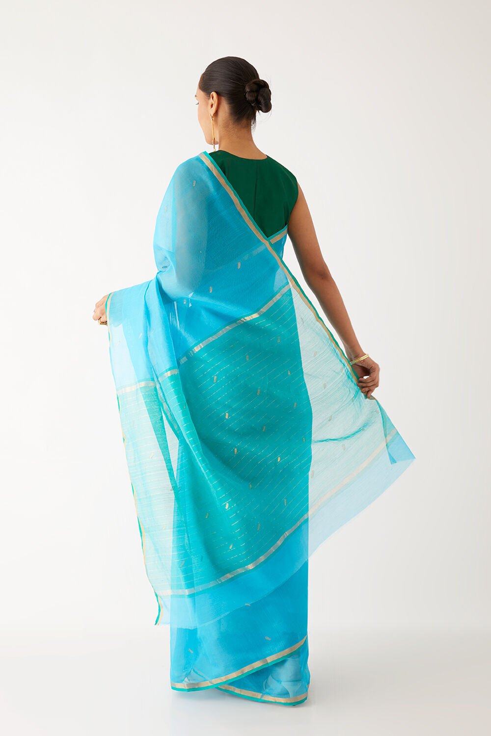 Blue Pure Silk Cotton Chanderi Saree image number null