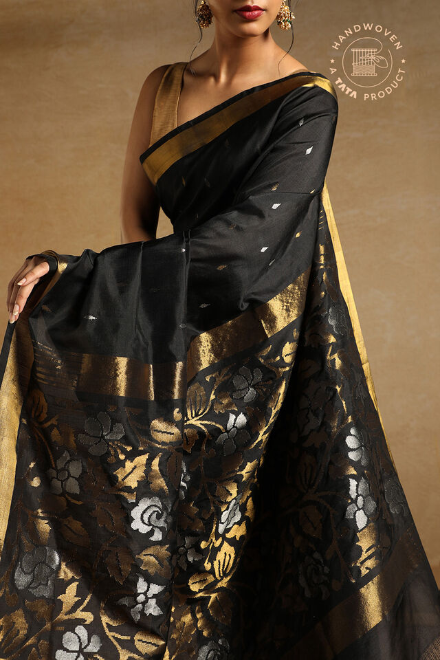 Black Pure Silk Uppada Jamdani Saree