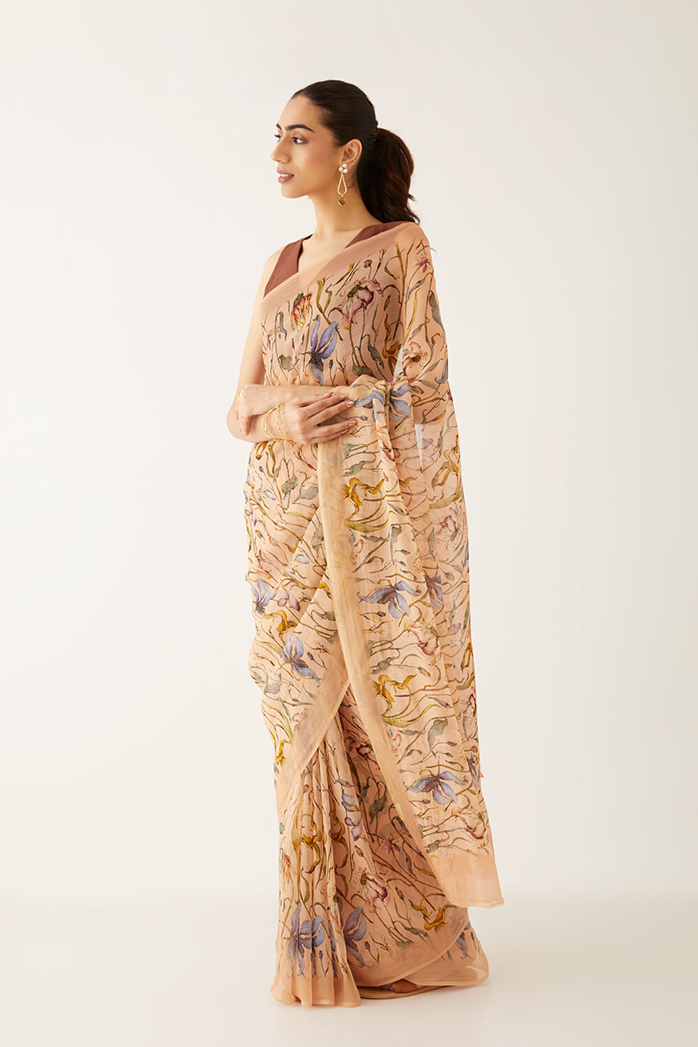 Orange Viscose Organza Digital Printed Saree image number null