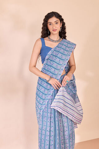 Blue Rajasthan Screen Printed Pure Silk Cotton Saree image number