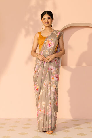 Grey Printed Viscose Crepe Saree thumbnail image number null