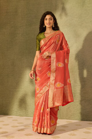 Red Viscose Tissue Embroidered Saree thumbnail image number null