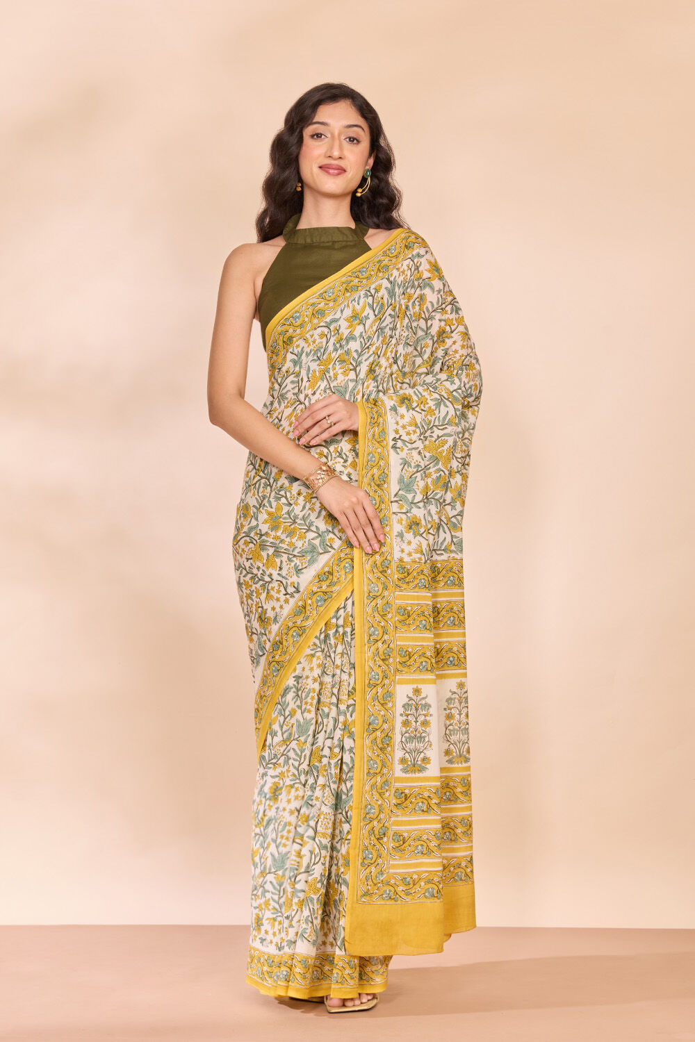 Off White Rajasthan Pure Cotton Printed Sanganeri Saree image number null