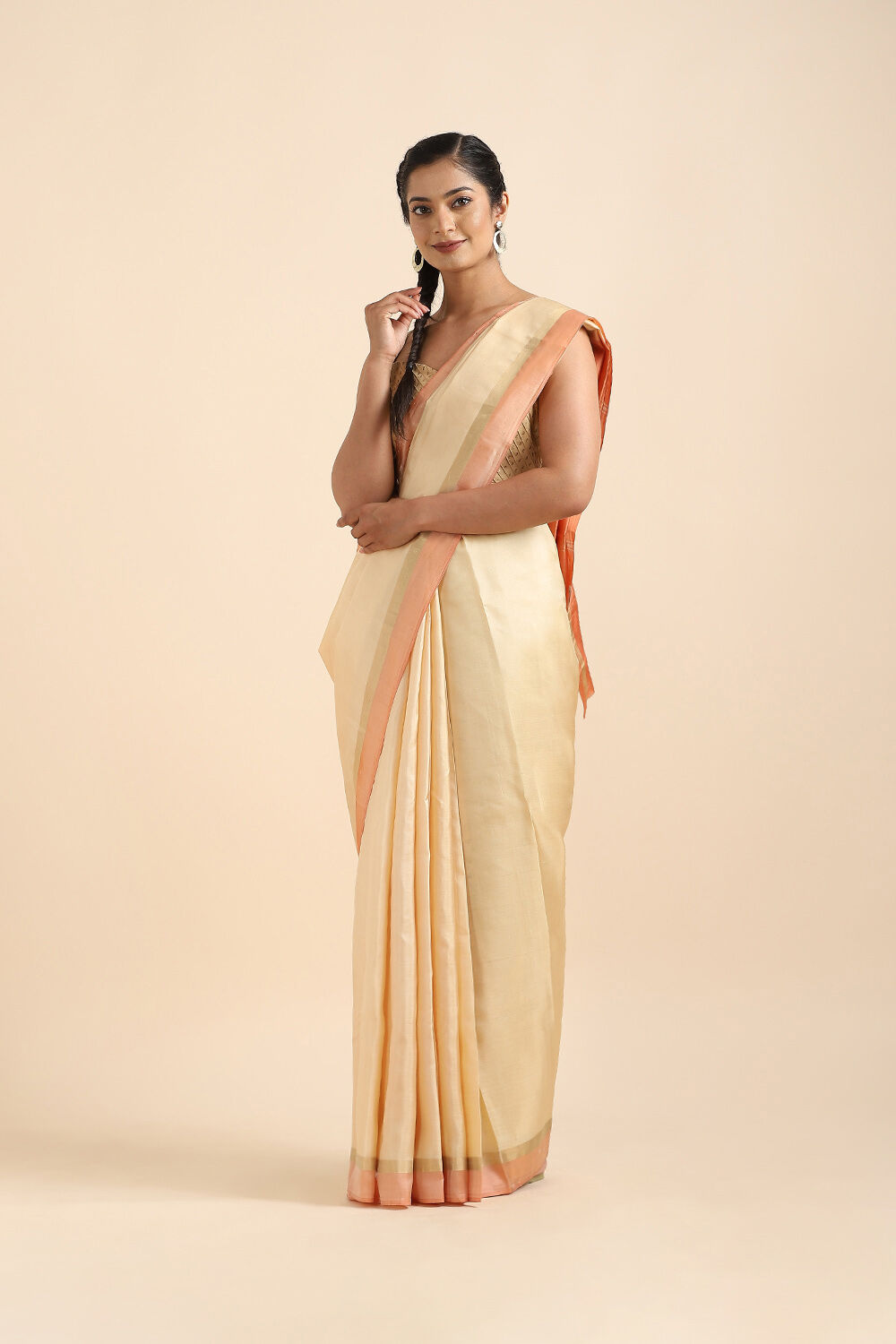 Light Orange Pure Soft Silk Saree image number null