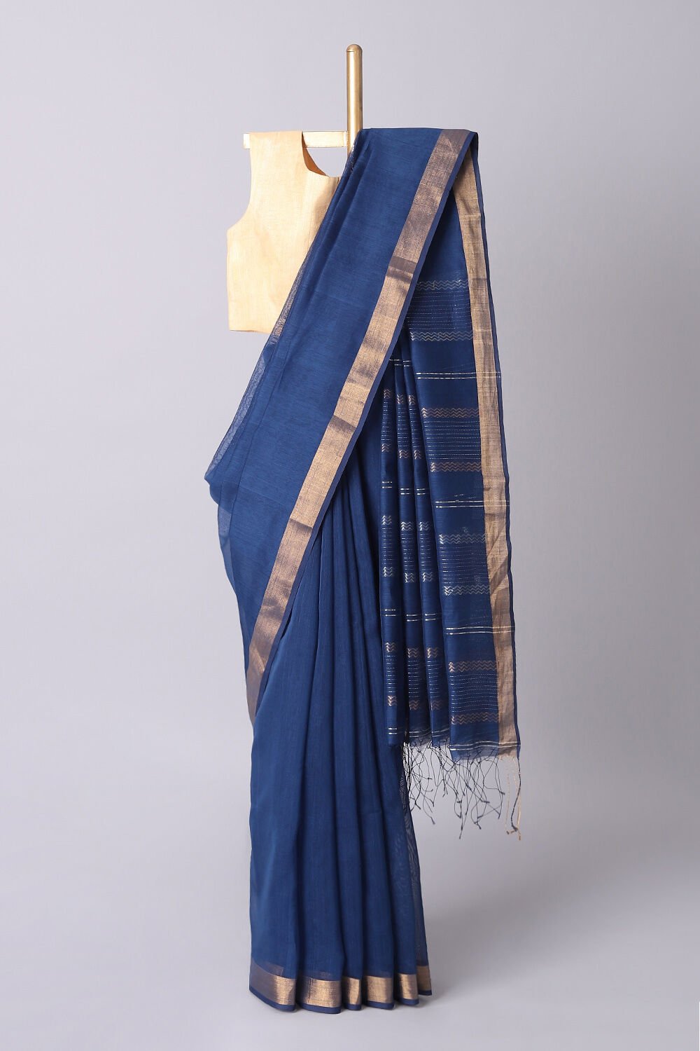 Dark Blue Pure Silk Cotton Bengal Saree image number null