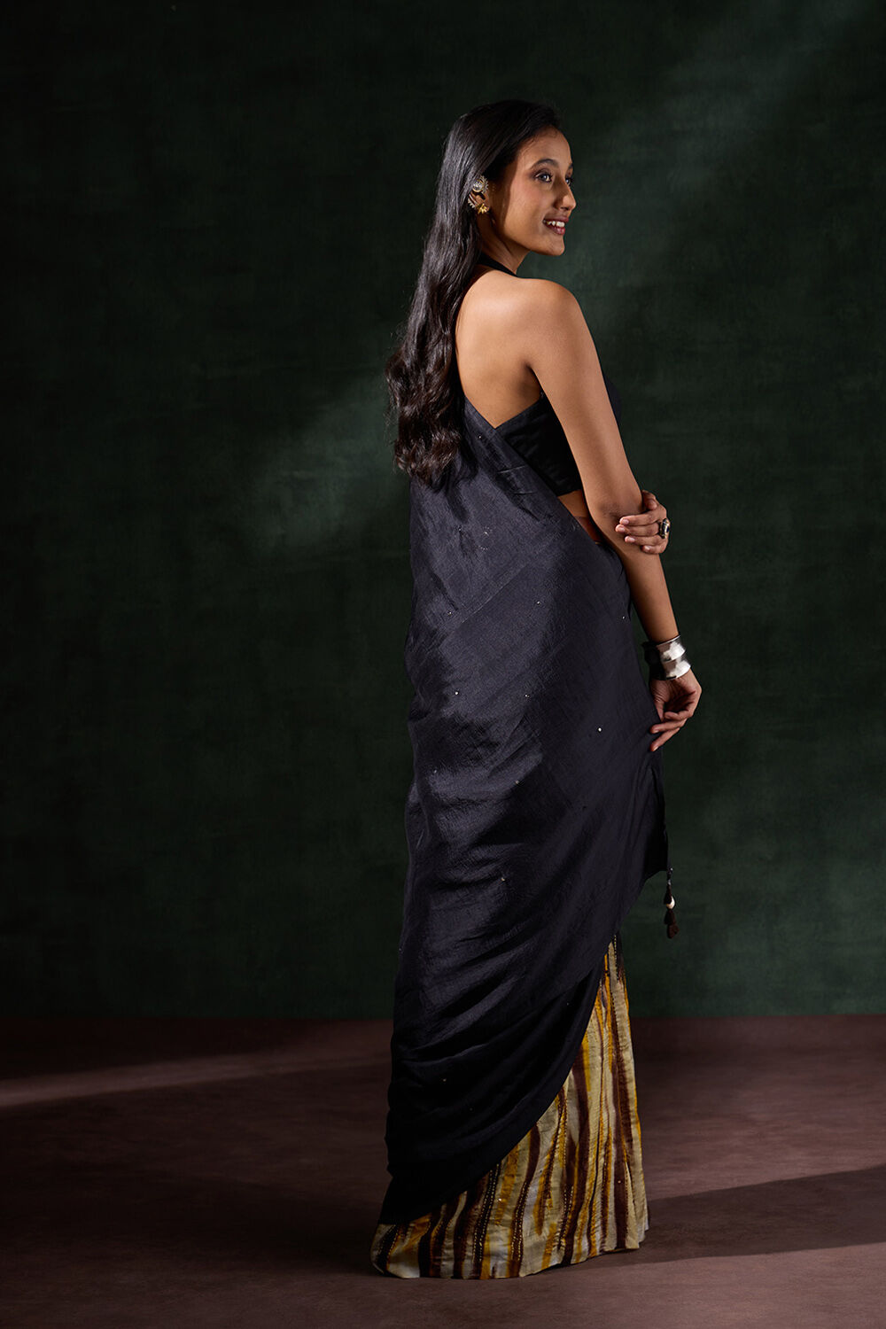 Black Bengal Silk Hand Painted Saree image number null