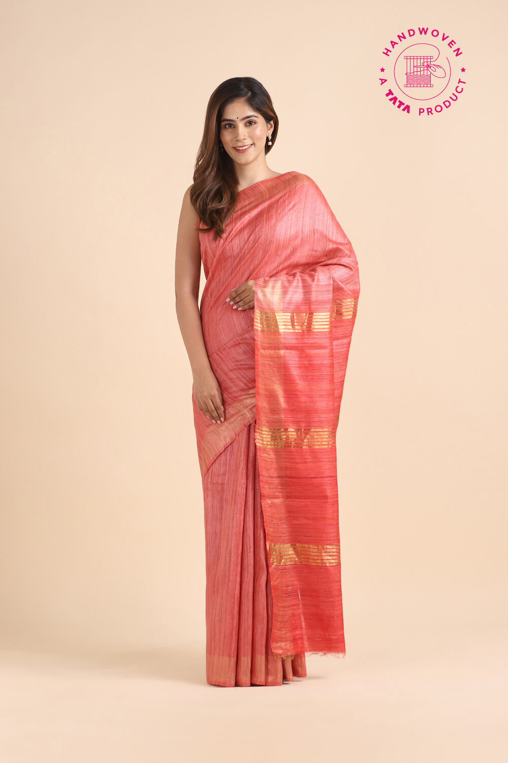 Orange Pure Tussar Silk Tie and Dye Saree image number null